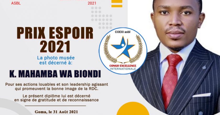Nord-Kivu/Prix espoir 2021 : Fiston Mahamba wa Biondi plébiscité meilleur leader pour ses actions caritatives